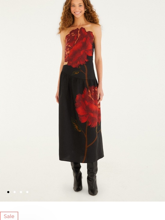 FARM Rio Dresses & Skirts - Strapless Black Dress with Red Floral Print